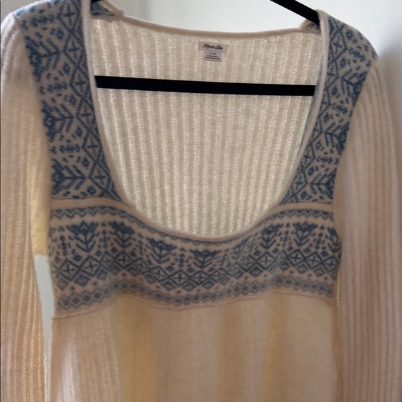 Urban Outfitters Kimchi Blue Ivory and Sky Patterned Babydoll Ruffle Sweater - Picture 4 of 7